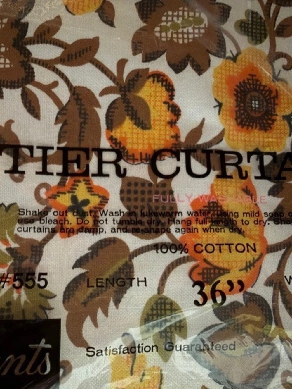 Vintage Grants Floral Print Cotton Tier Curtains Style 555 Brown & Orange NWT